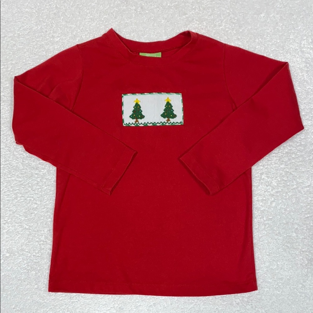 Classic whimsy smocked Christmas tree Red Kids Long Sleeve Shirt unisex size 5